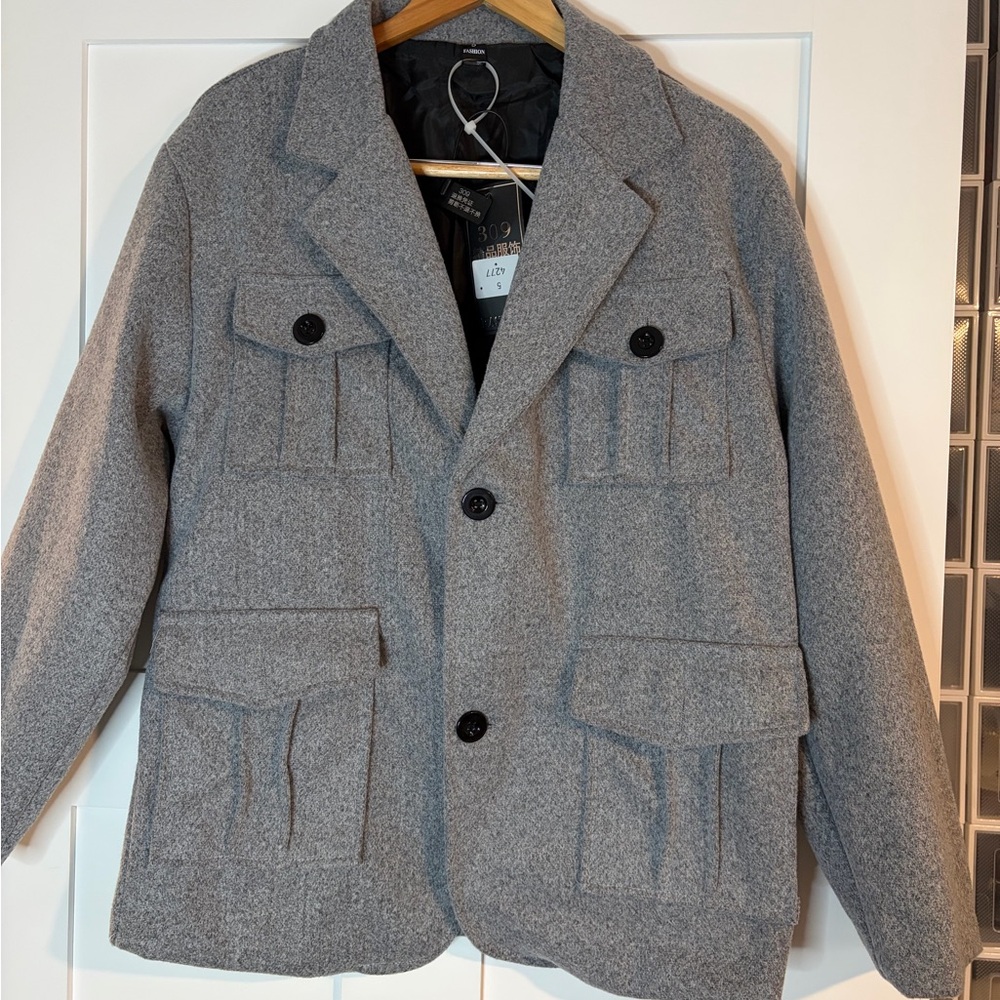 Mens Grey Wool Blend Utility Field Jacket 4-Pocket Blazer‎ Coat Size 5 NEW